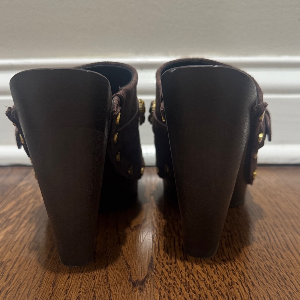 Veronica Beard Giana Charms Espresso Brown Suede Platform Clogs Mules 6 - Picture 6 of 11